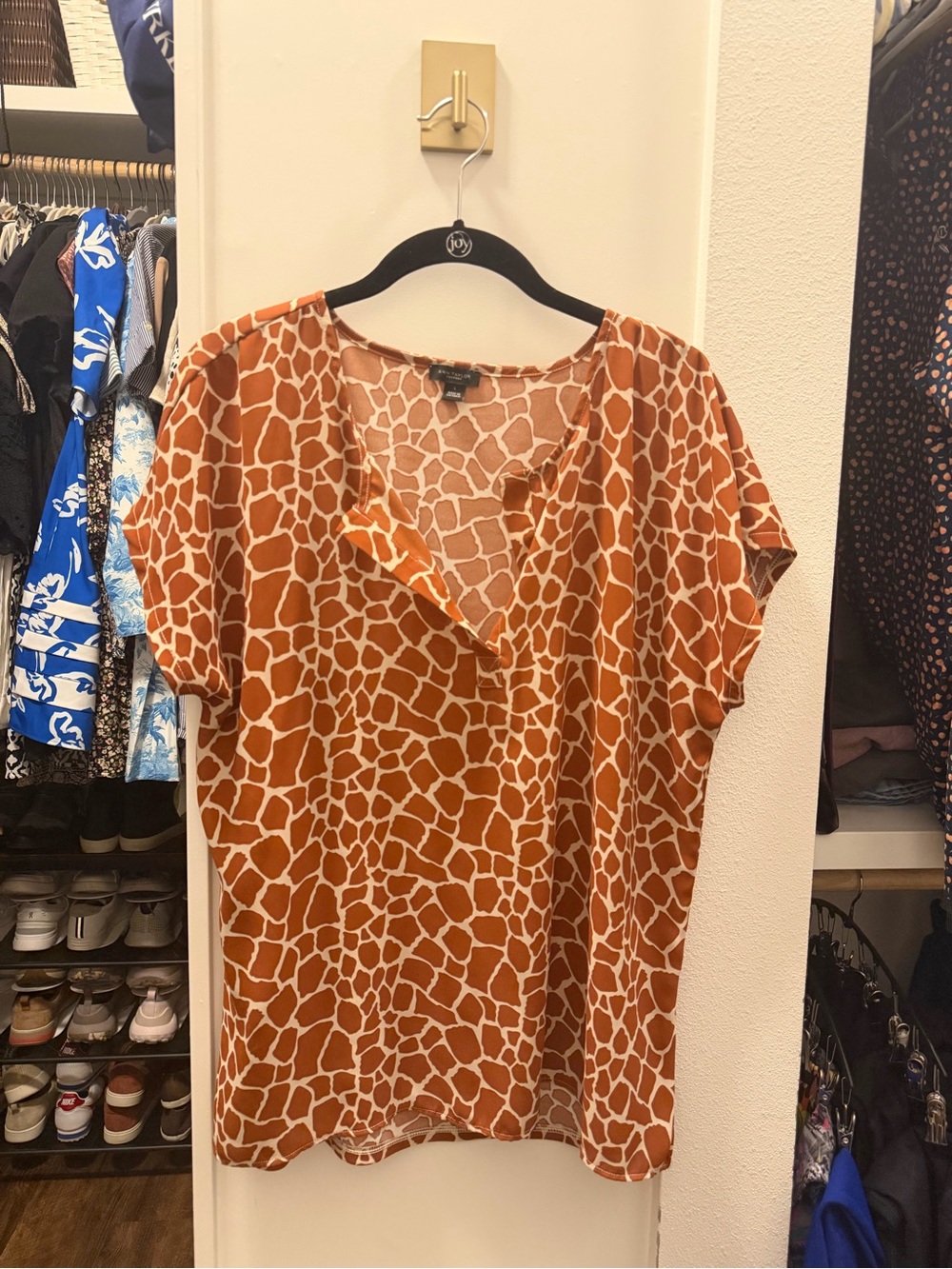 Ann Taylor Giraffe-Print Short-Sleeve Blouse